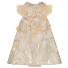 Girls Gold Butterfly Jacquard Dress, 1, hi-res