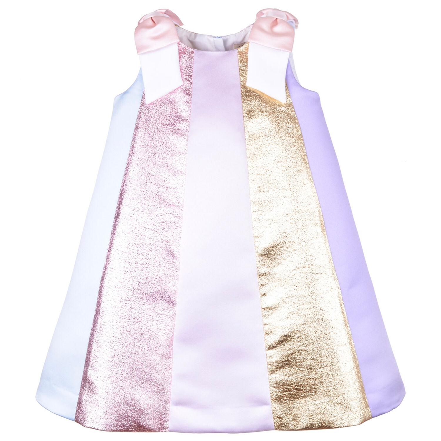 فستان بنات ساتان مخطط متعدد الألوان , 1, hi-res
