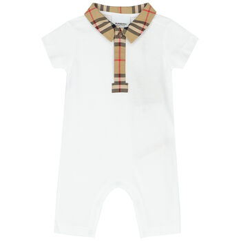 White & Checked Pique Baby Romper