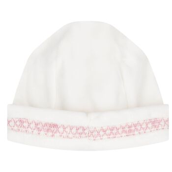 Baby Girls White & Pink Smocked Hat