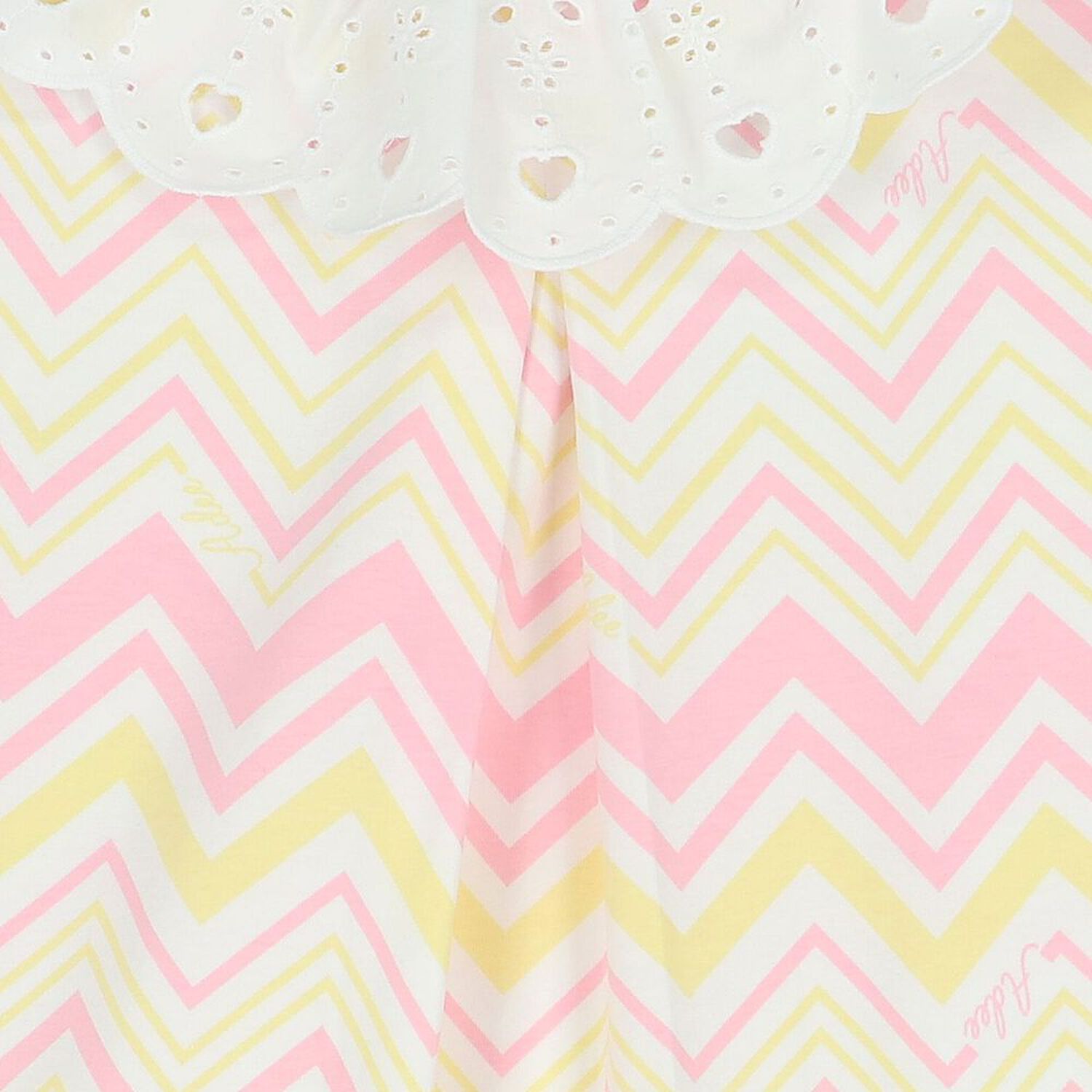 Girls White & Yellow Zig Zag Striped Dress, 1, hi-res