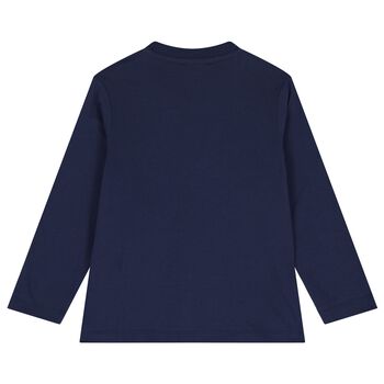 Boys Navy Blue Logo Long Sleeve Top