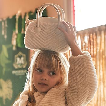 Girls Ivory Faux Fur & Leather Handbag