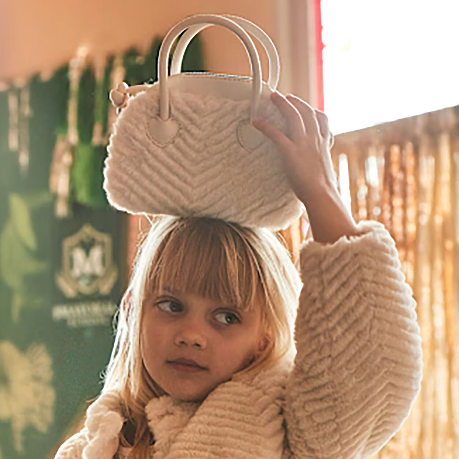 Girls Ivory Faux Fur & Leather Handbag, 1, hi-res image number null