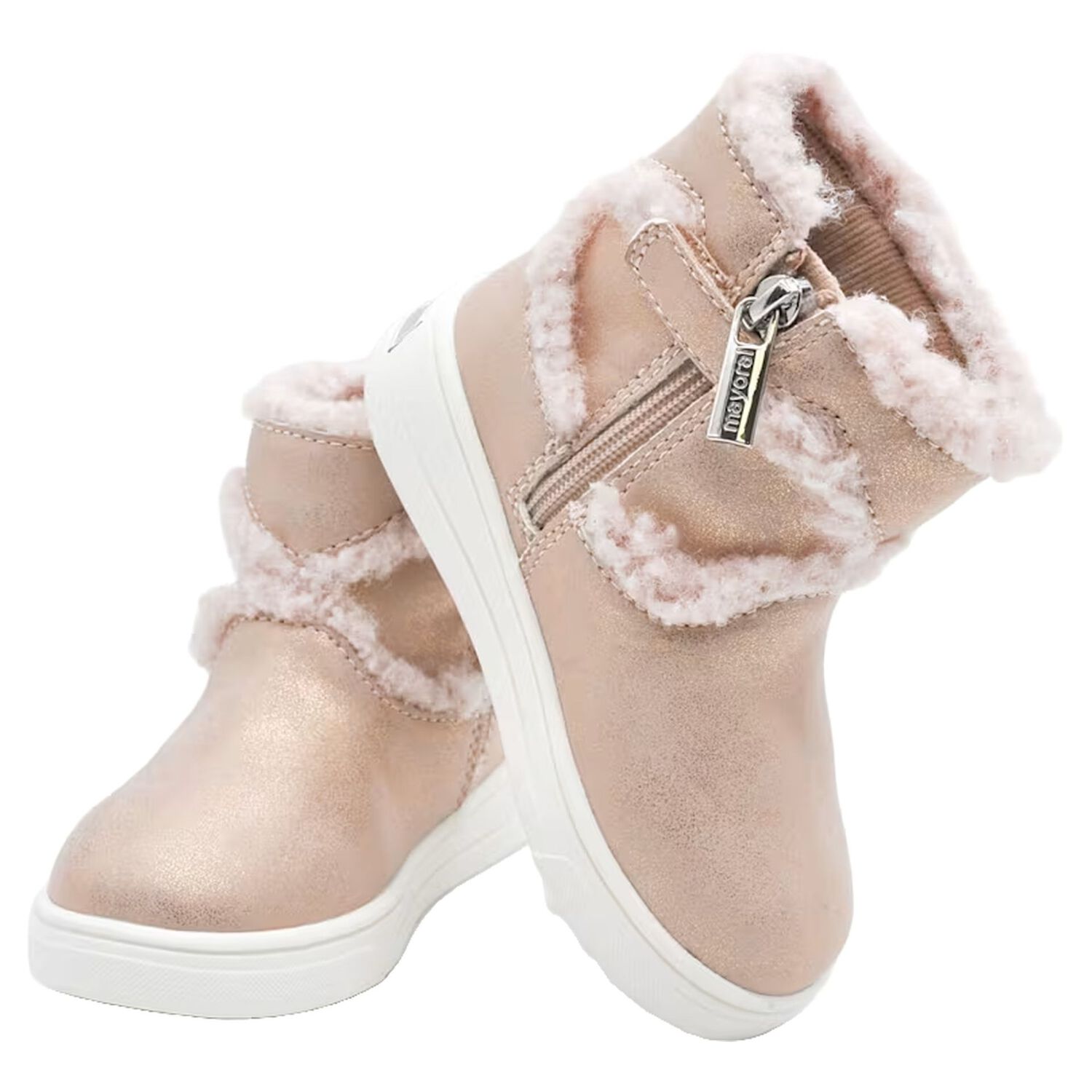 Younger Girls Gold Faux Fur Boots, 1, hi-res