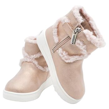 Younger Girls Gold Faux Fur Boots