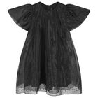 Girls Black Embellished Organza Dress, 1, hi-res