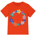 Girls Orange Floral Logo T-Shirt, 2, hi-res