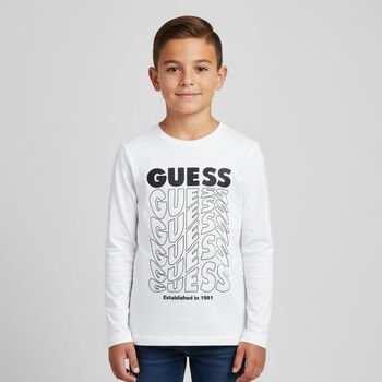 Boys White Logo Long Sleeve Top