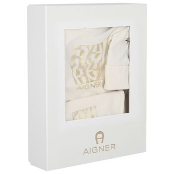 Ivory & Gold Babygrow, Hat & Bib Gift Set