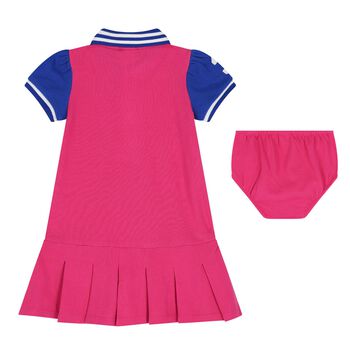 طقم فستان بالشعار باللون الوردي و الاخضر للبنات 