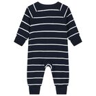 Baby Boys Navy Blue Striped Romper, 1, hi-res