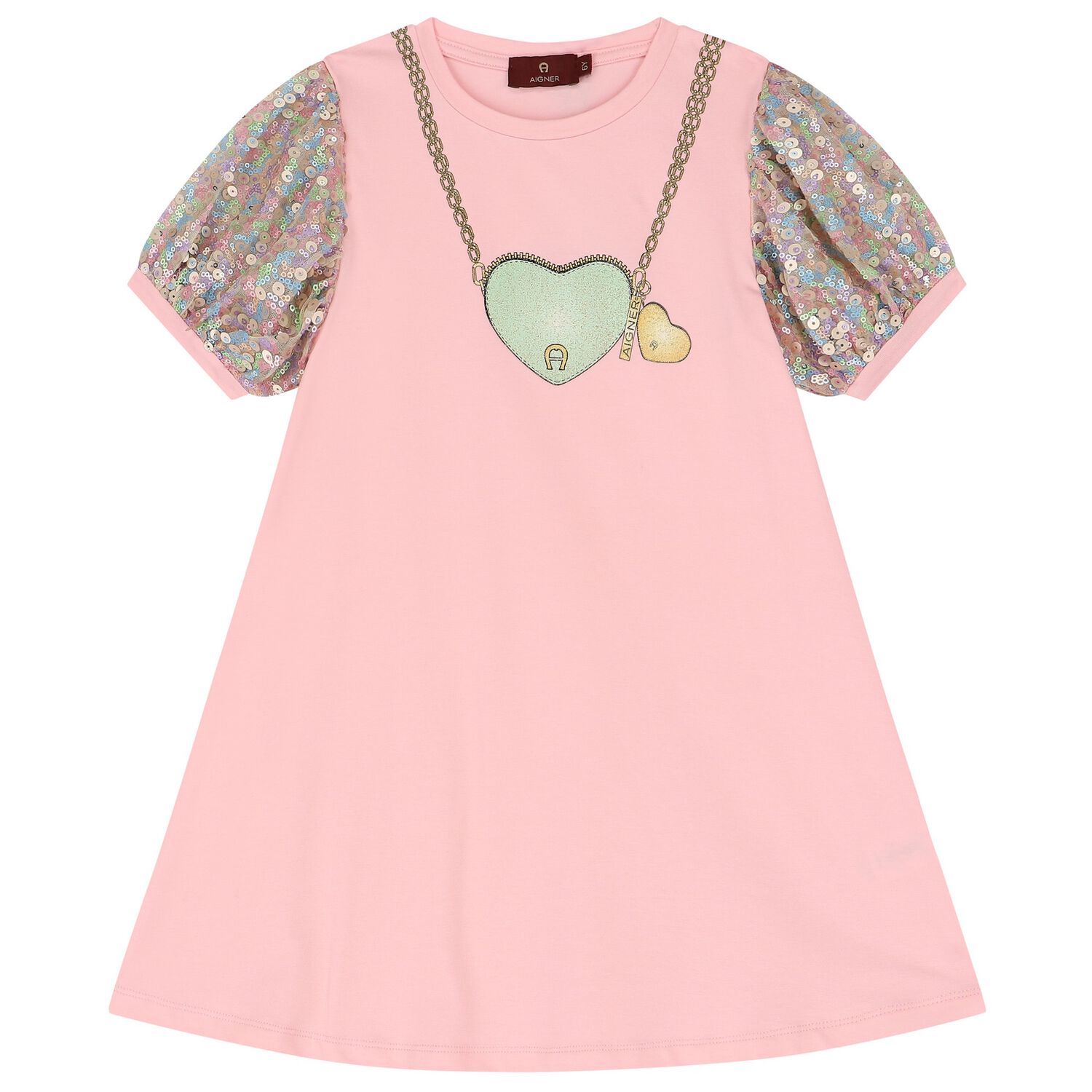 Girls Pink Logo Heart Dress, 2, hi-res image number null