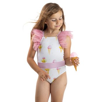 Girls White Ice Creams Swimsuit