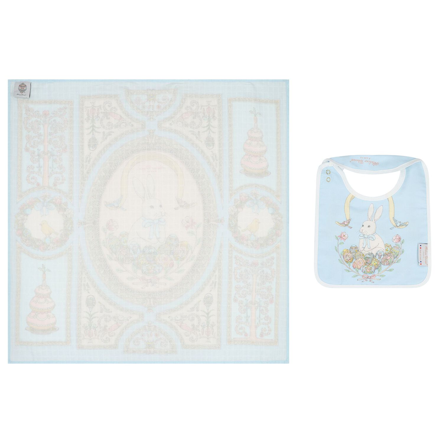 Blue & Pink Spring Bunny Baby Carr&eacute; Swaddle & Bib Gift Set, 1, hi-res