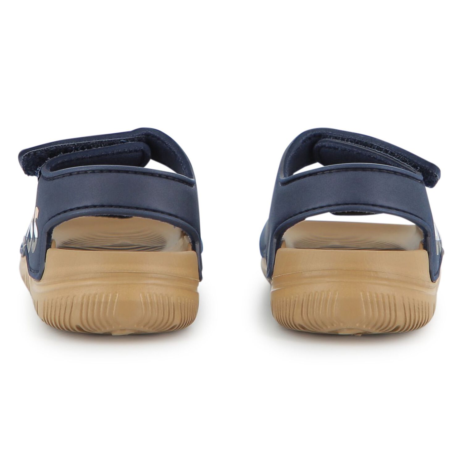 Boys Navy Blue & Beige Logo Sandals, 3, hi-res