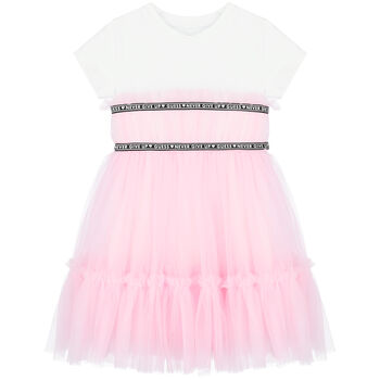 Girls White & Pink Logo Dress