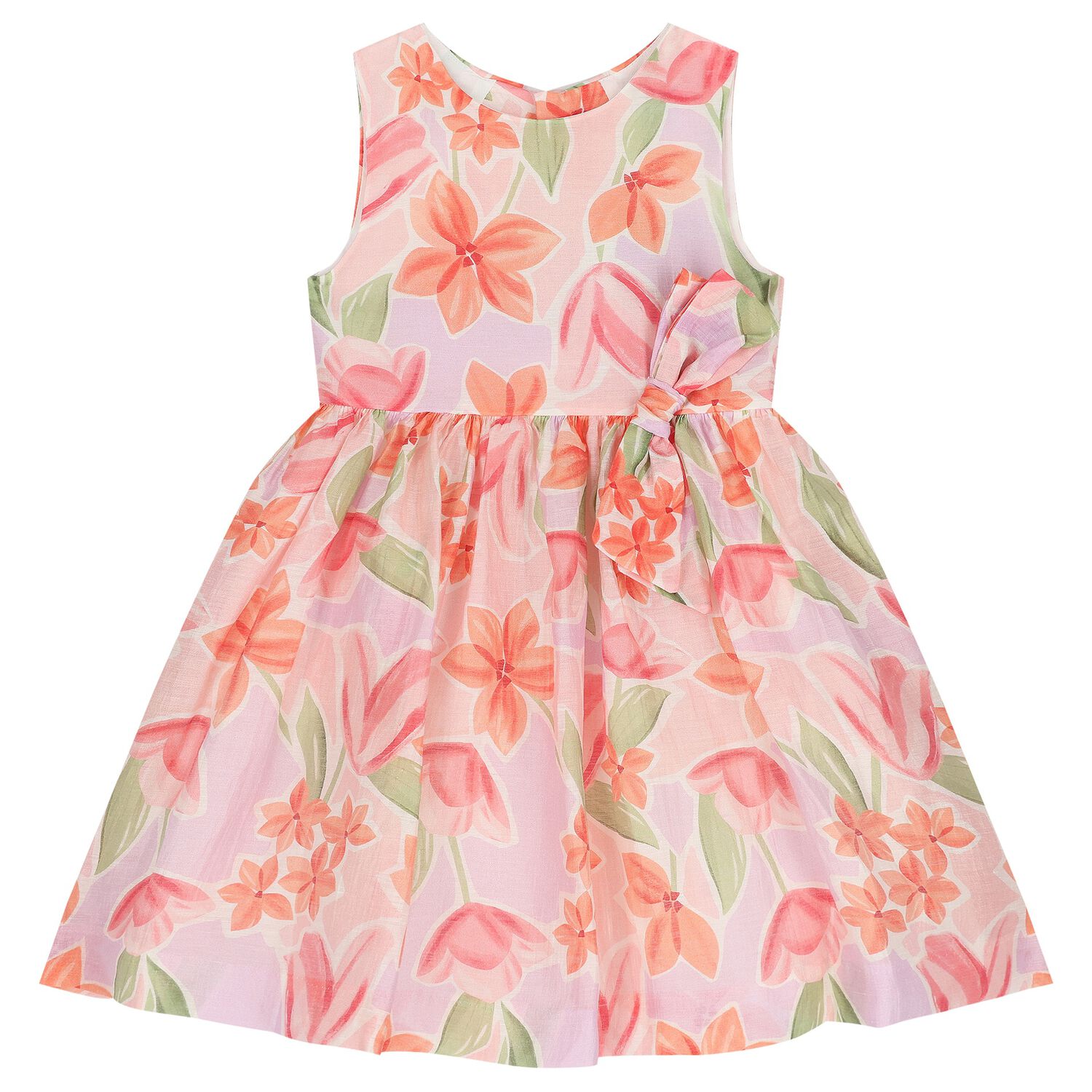 Girls Orange & Pink Floral Dress, 1, hi-res