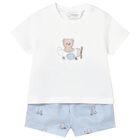 Baby Boys White & Blue Shorts Set, 2, hi-res