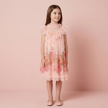 Girls Pink Floral Tulle Dress 