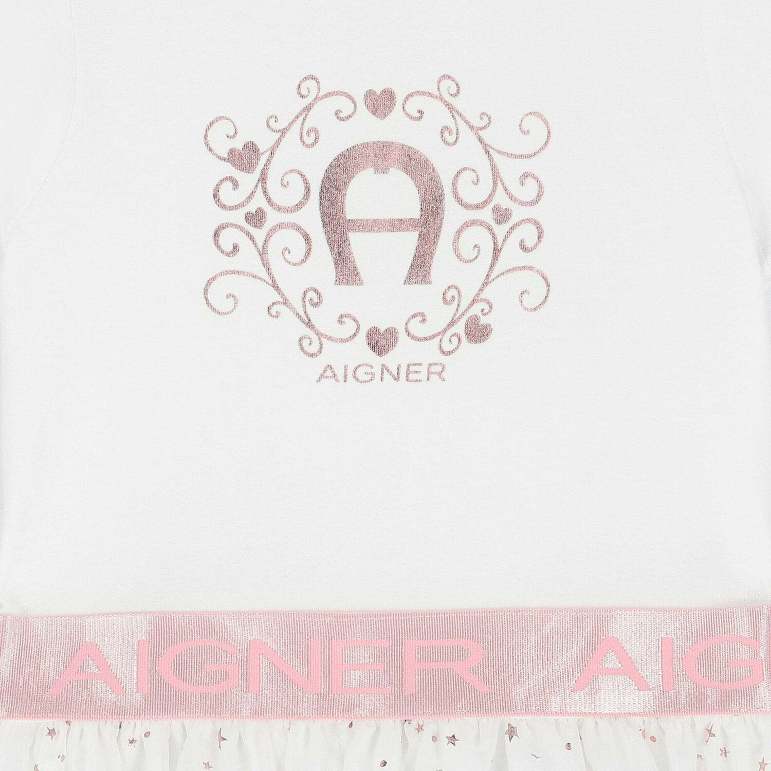 Girls White & Rose-Gold Logo Dress, 1, hi-res image number null