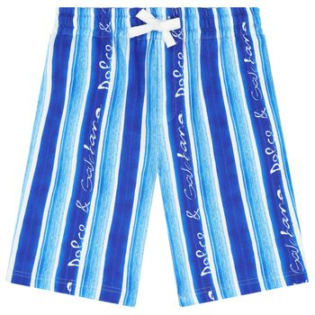 Boys Blue Striped Cotton Logo Shorts