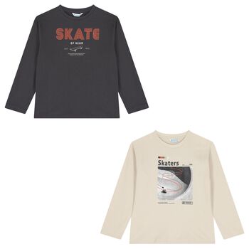Boys Ivory & Grey Long Sleeve Top ( 2-Pack )