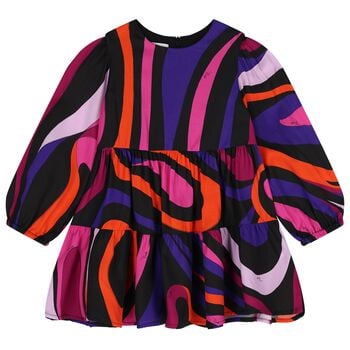 Younger Girls Black Vortice Tiered Dress