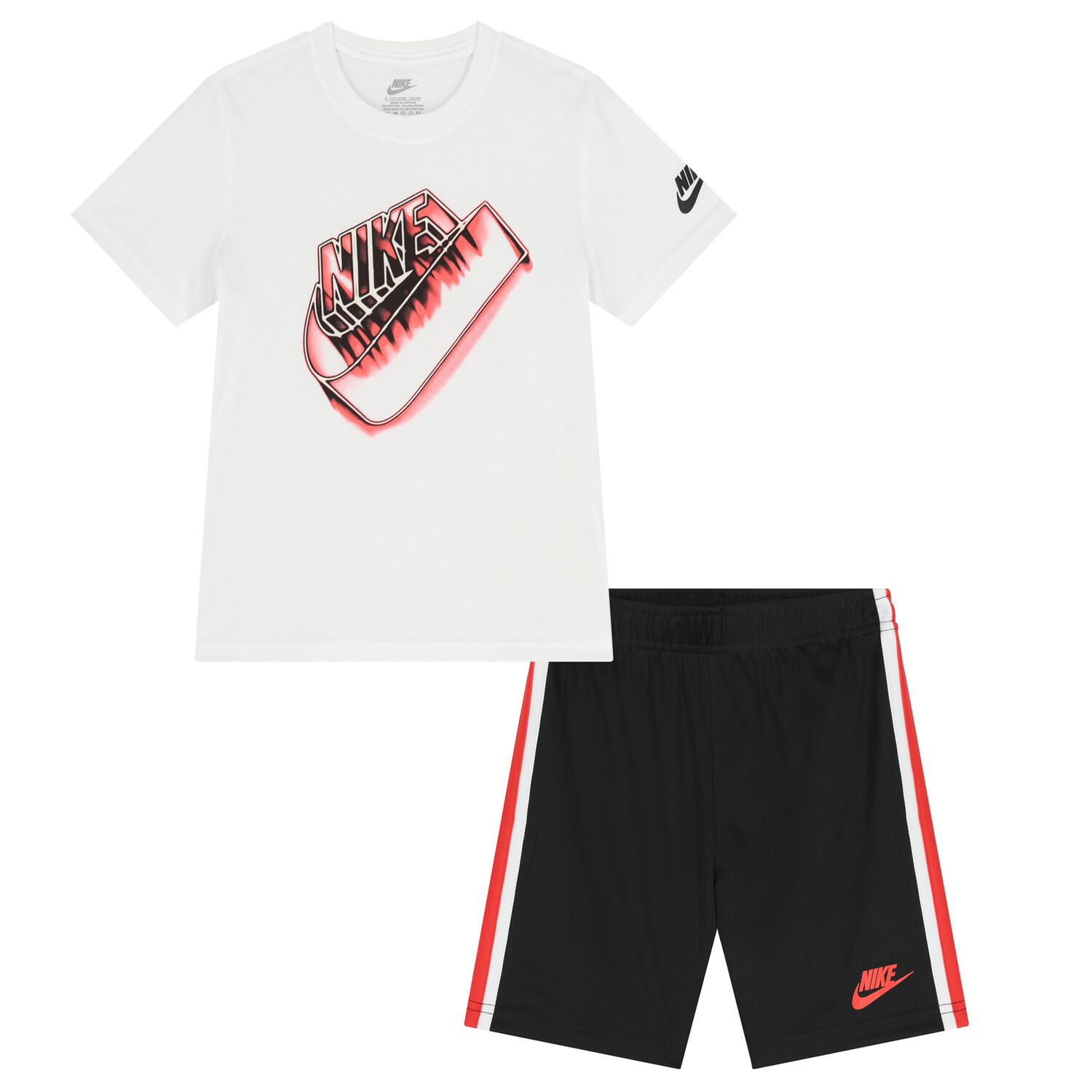Boys White & Black Logo Shorts Set, 1, hi-res
