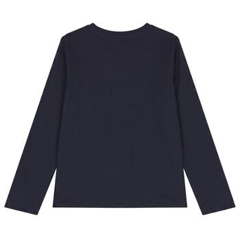 Boys Navy Blue Logo Long Sleeve Top
