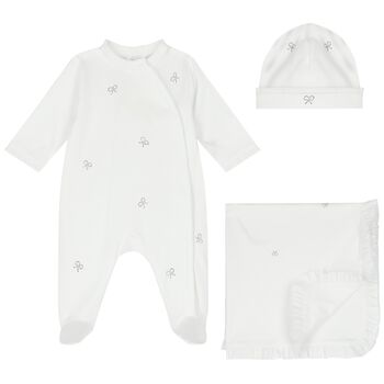 Baby Girls White Crystal Bow Babygrow Gift Set