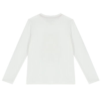Boys White Teddy Logo Long Sleeve Top