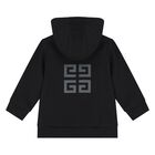 Younger Boys Black Logo Hooded Zip Up Top, 1, hi-res