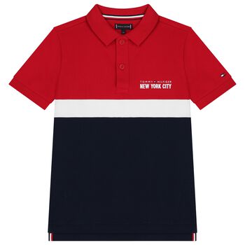 Tommy Hilfiger Boys Red & Navy Blue Logo Polo Shirt, 2 Boys Red & Navy Blue Logo Polo Shirt