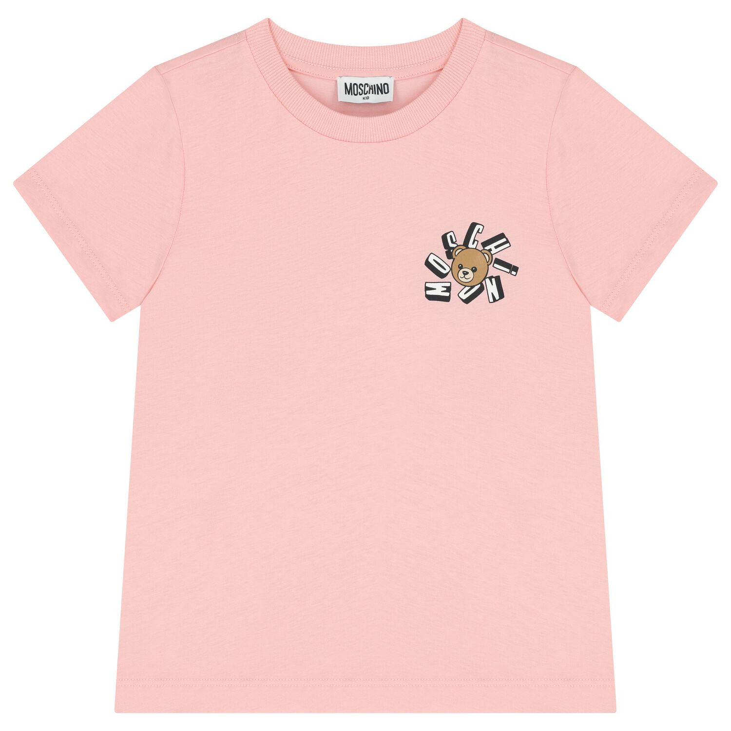 Girls Pink Teddy Bear Logo T-Shirt, 4, hi-res