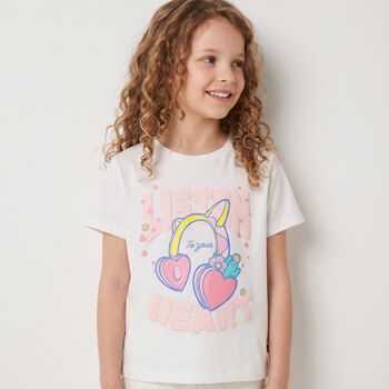 Girls White Headphones T-Shirt
