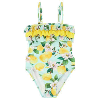 Girls Aqua Lemon Swimsuit