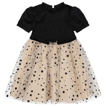 Girls Black Velvet & Gold Tulle Dress