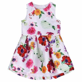 Girls White Printed Dress