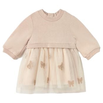 Baby Girls Beige Bow Tulle Dress