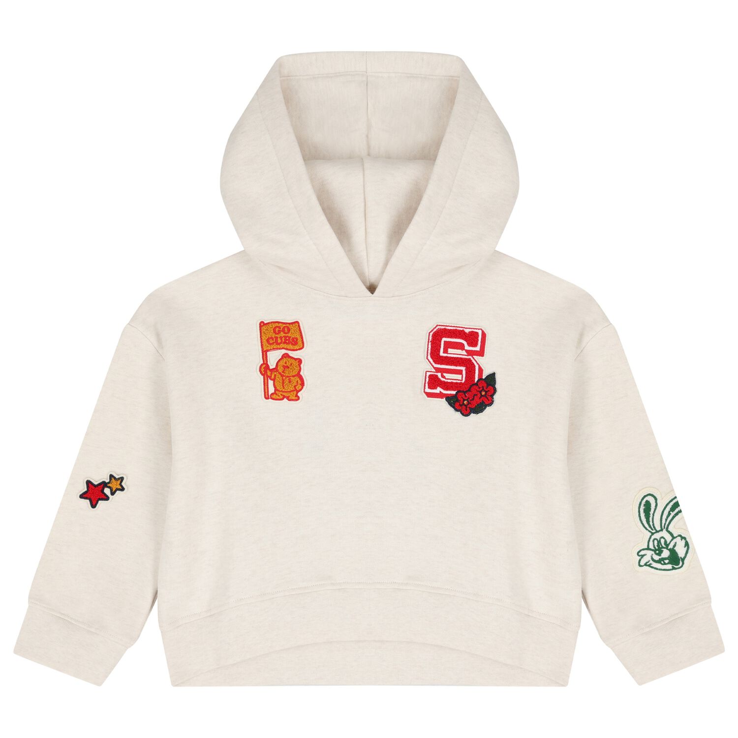 Girls Beige Patch Hooded Top, 1, hi-res