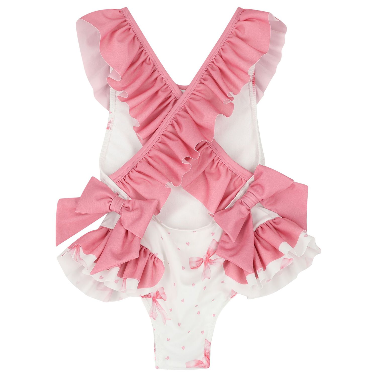 Girls White & Pink Bow Swimsuit, 1, hi-res