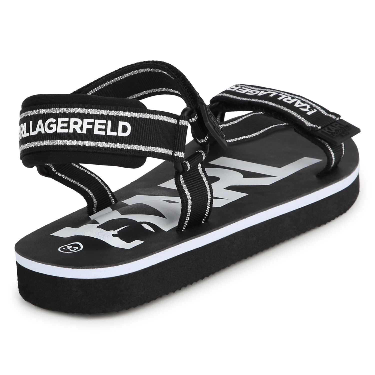 Girls Black & White Logo Sandals, 1, hi-res image number null
