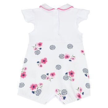 Baby Girls White & Pink Floral Romper