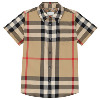 Boys Beige Checkered Shirt