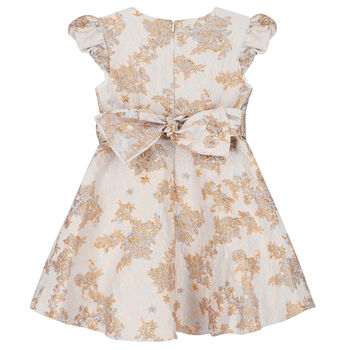 Girls Blue & Gold Brocade Dress