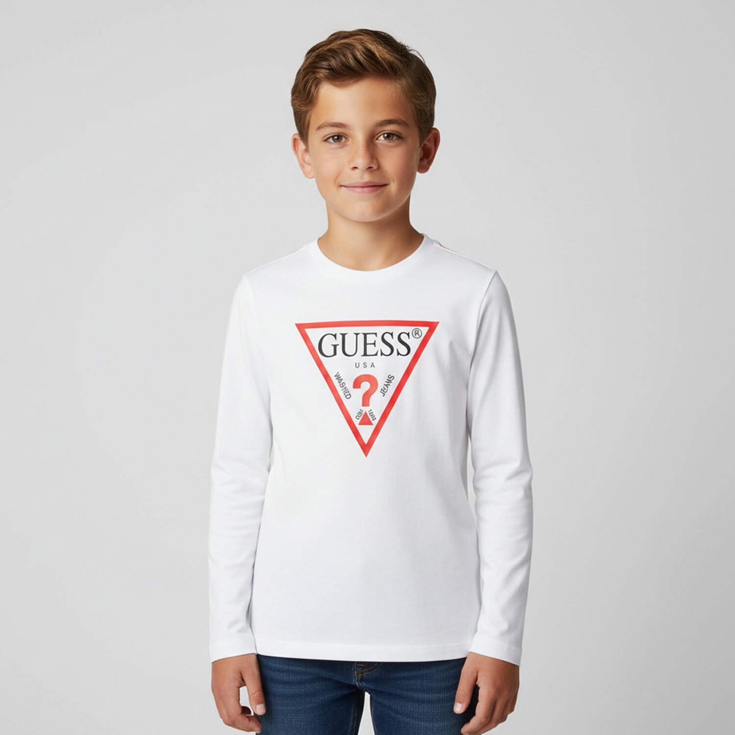 Boys White Logo Long Sleeve Top, 2, hi-res image number null