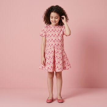 فستان متعرج باللون الوردي للبنات 