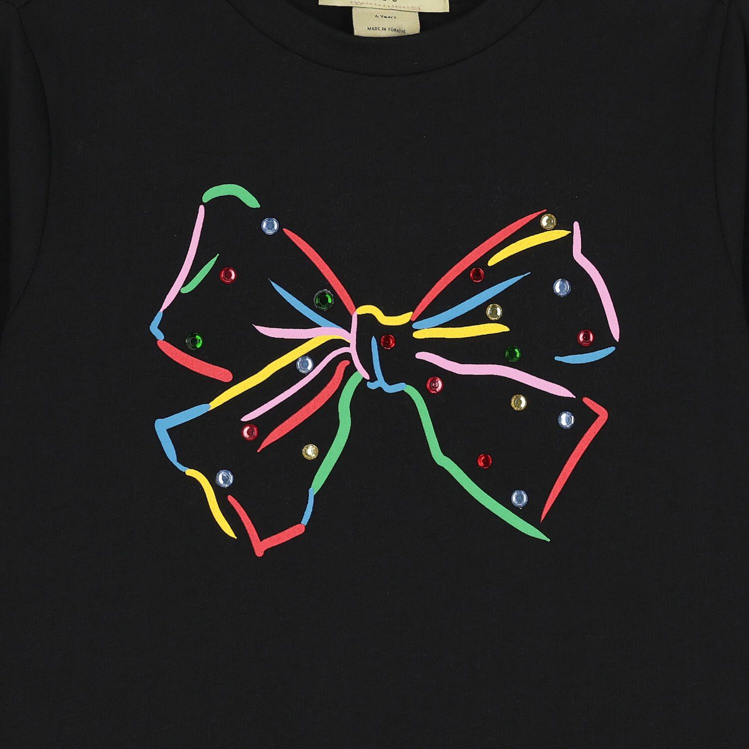 توب بنات بأكمام طويلة بالشعار باللون الأسود, 1, hi-res