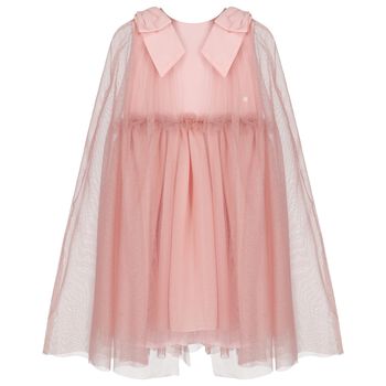 Girls Pink Tulle & Chiffon Cape Dress